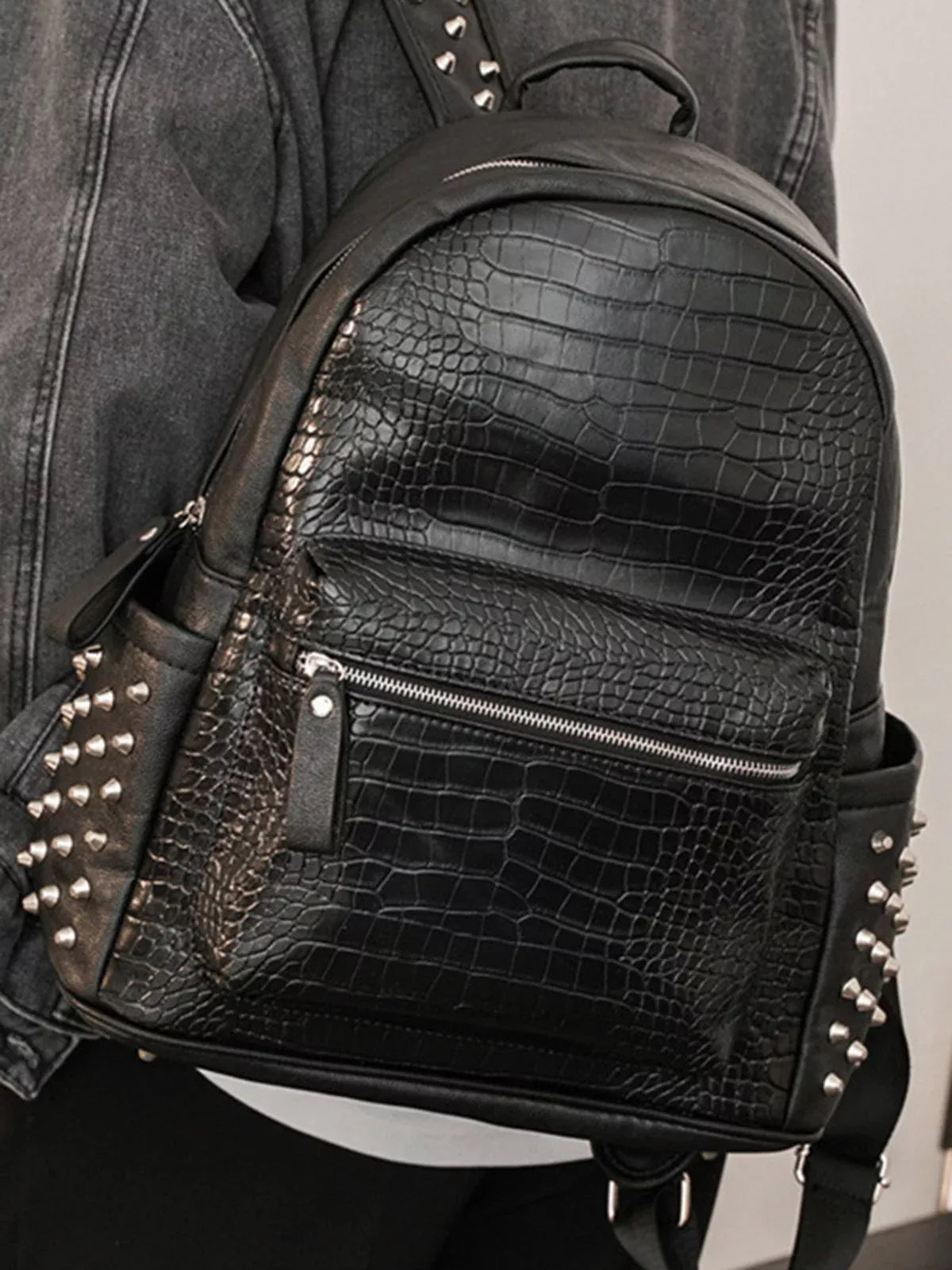 Rivet Crocodile-Print Backpack