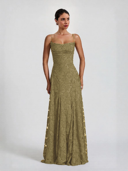 Elegant Floral Lace Spaghetti Strap Maxi Dress
