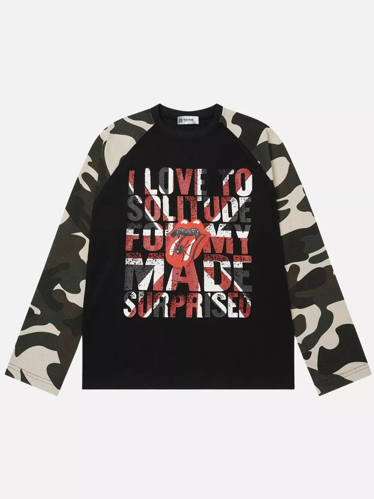 Waffle Knit Camo Graphic Long Sleeve Tee