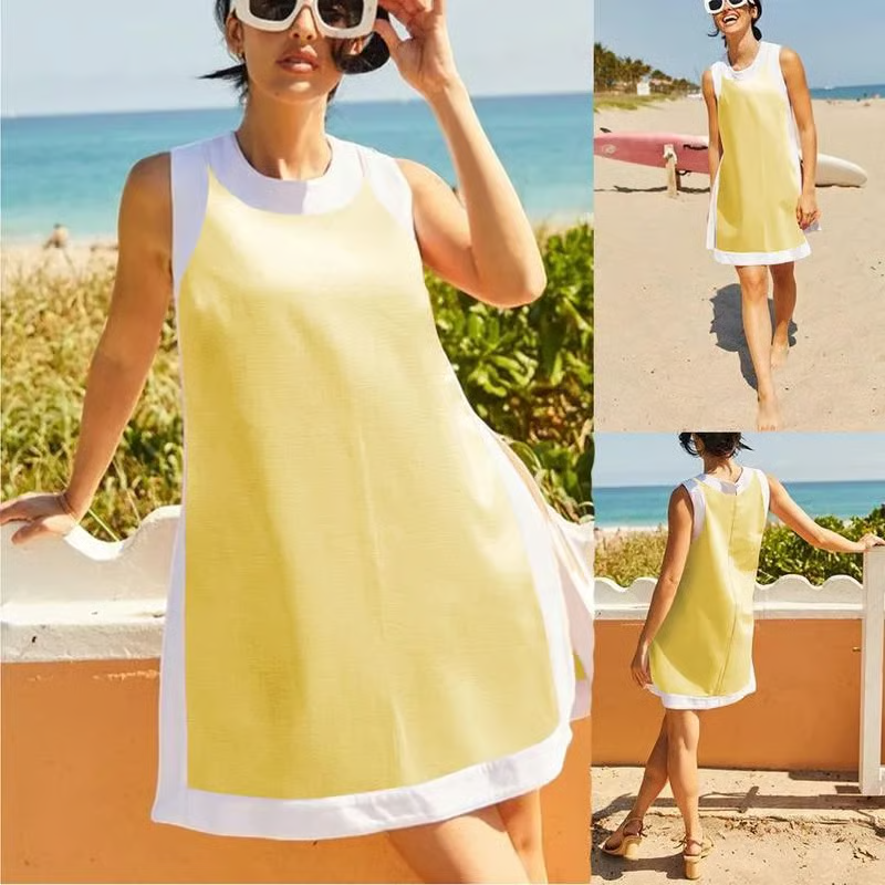 ⏰🔥LAST DAY 57% OFF - Women's Cotton 2-Piece Sets Color Block Crewneck Sleeveless Top + Skirt & Shorts w/ Pockets