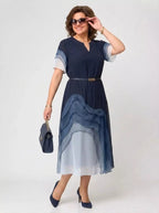 Elysian Gradient Tiered Chiffon Midi Dress in Navy