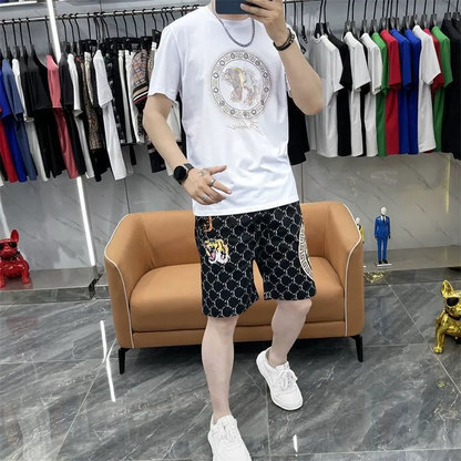 Men's casual wear set embroidered bear pattern