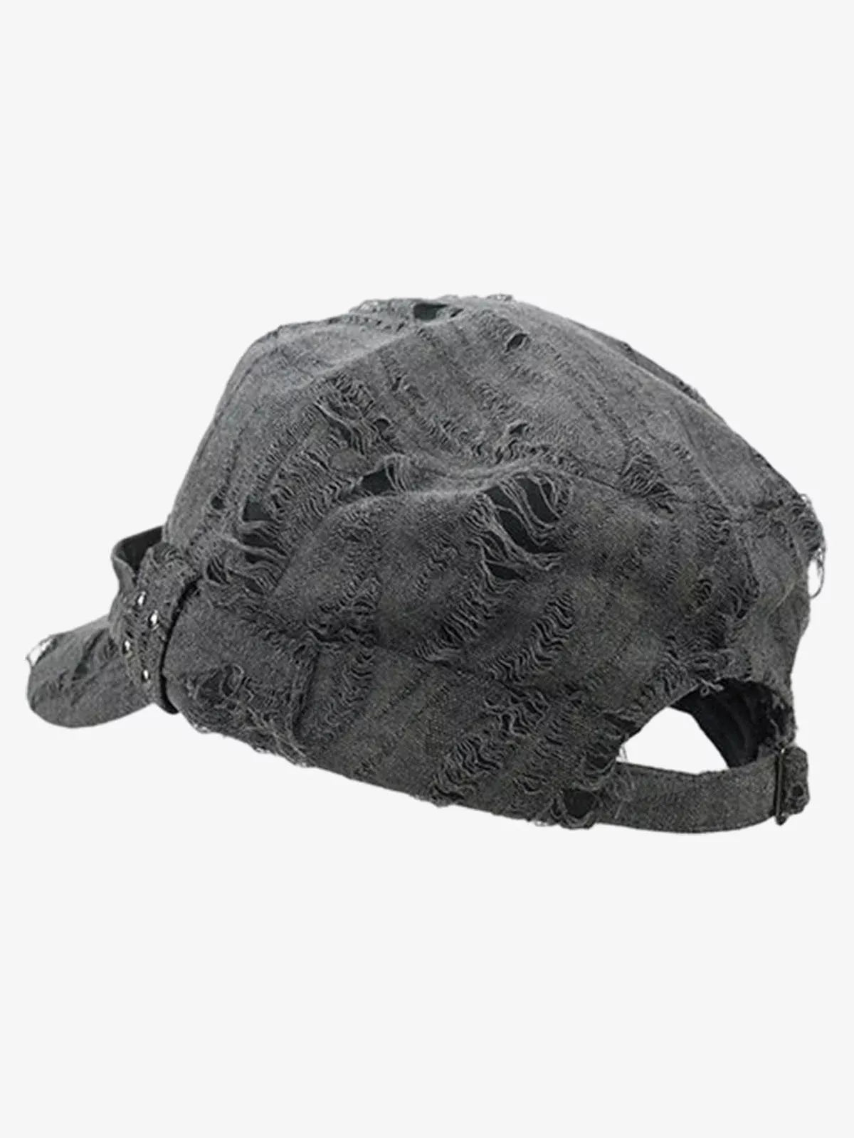 Distressed Stud Detail Cotton Flat Top Cap