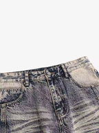Hand-Painted Distressed Curved-Seam Jeans