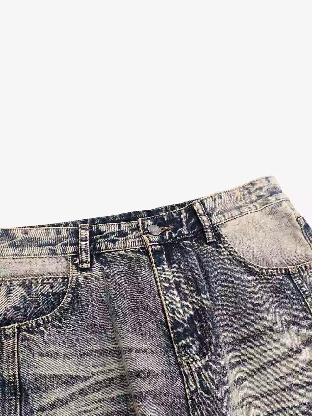 Hand-Painted Distressed Curved-Seam Jeans