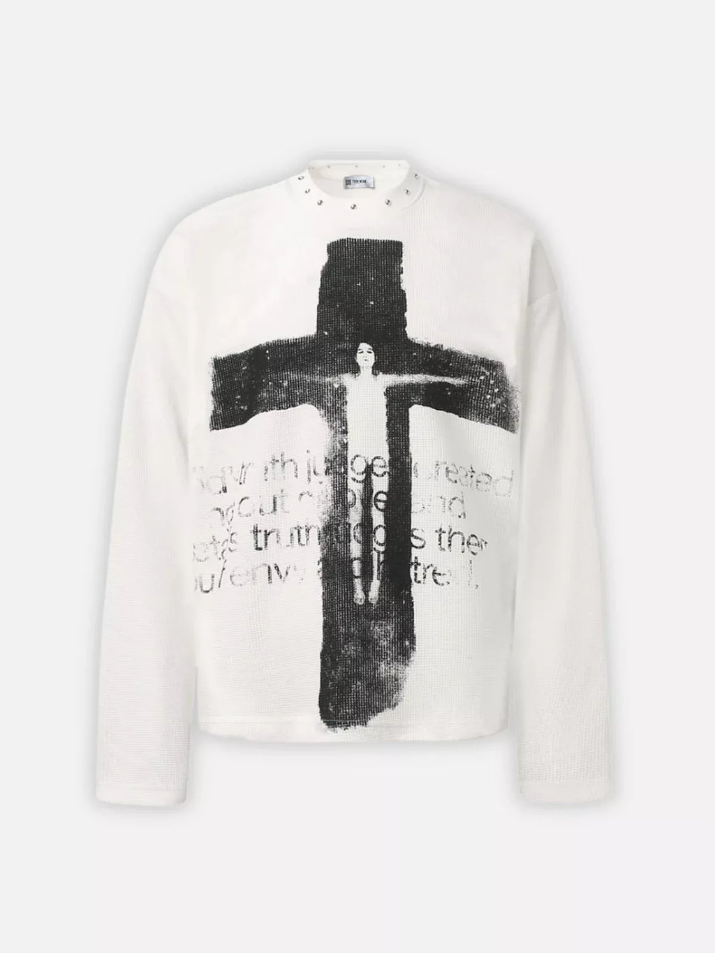 Gothic Cross Graphic Waffle Knit Long Sleeve Tee