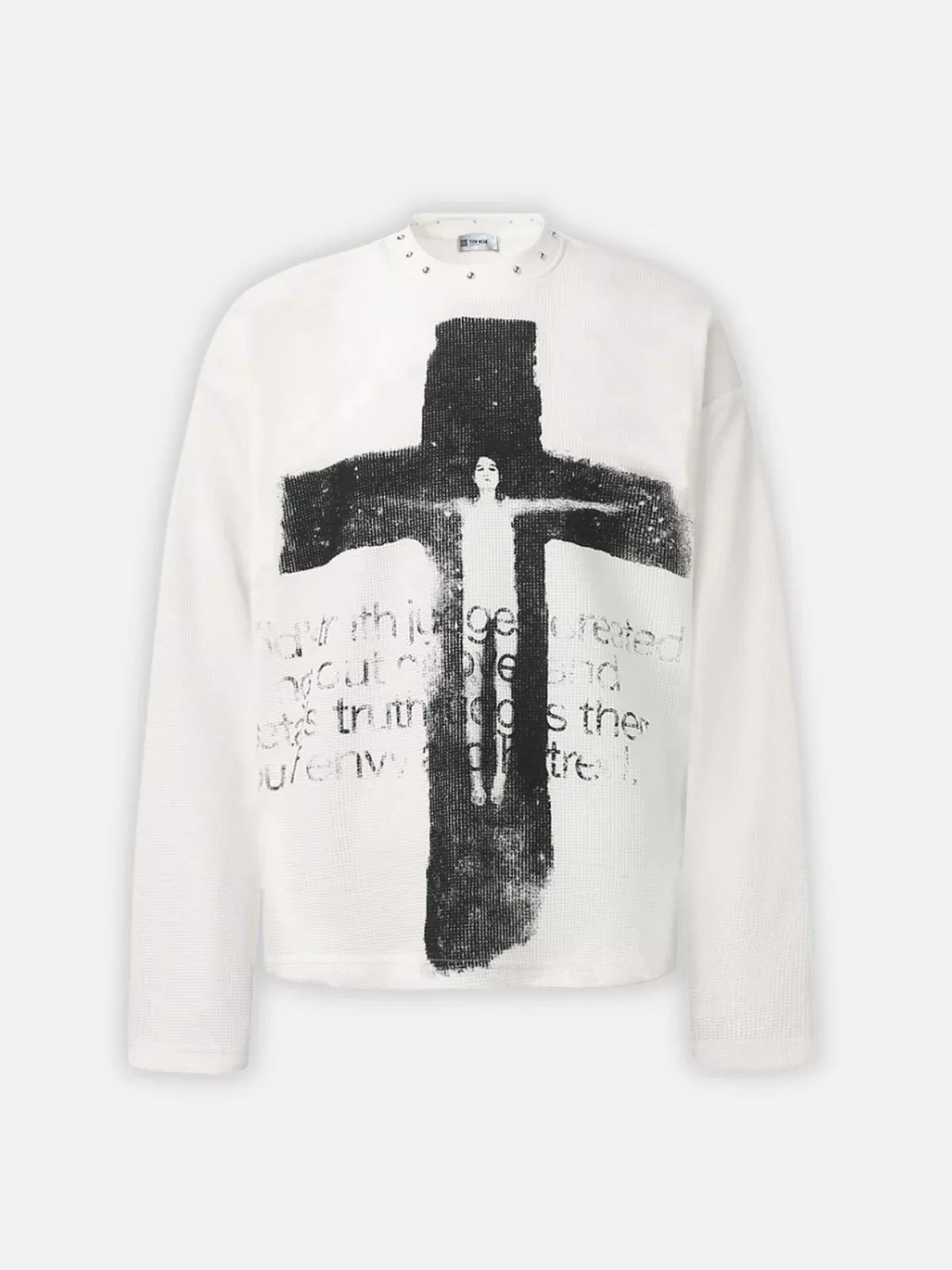 Gothic Cross Graphic Waffle Knit Long Sleeve Tee