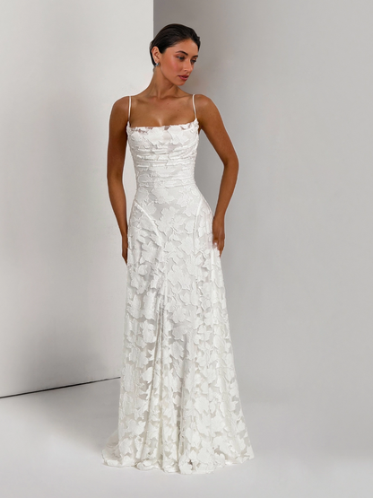 Elegant Floral Lace Spaghetti Strap Maxi Dress