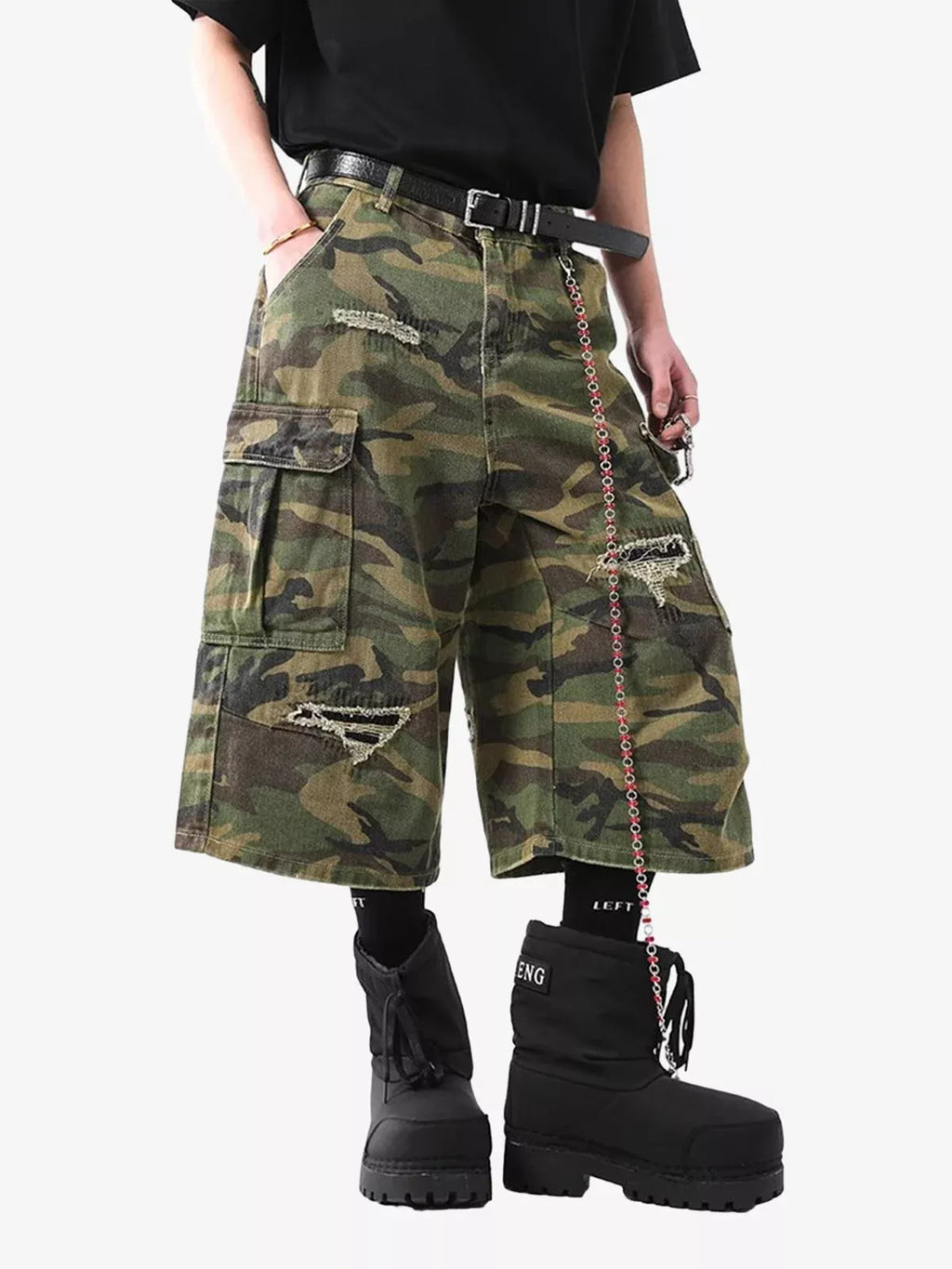 Retro Ripped Camouflage Cropped Shorts