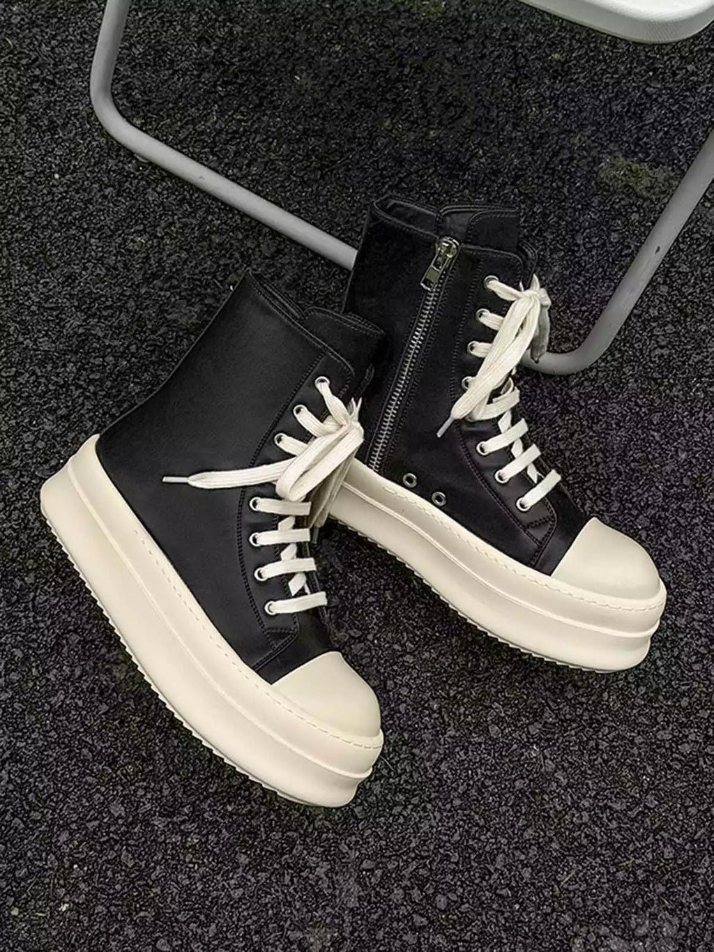 Niceprimes Rubber Sole High-Top Side Zipper Platform Sneakers