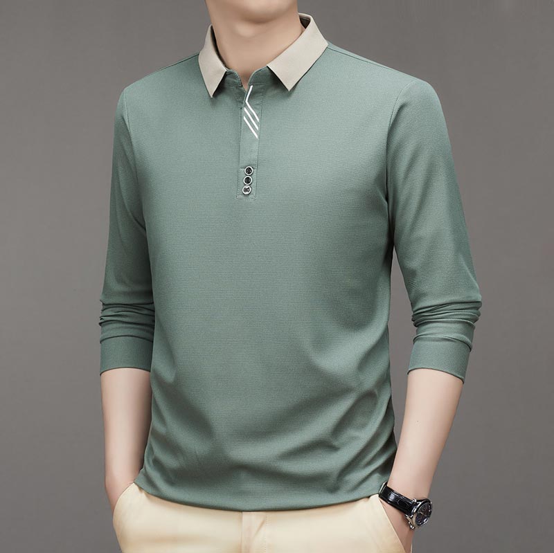 🔥Men's Business Casual Solid Color Lapel Base T-shirt