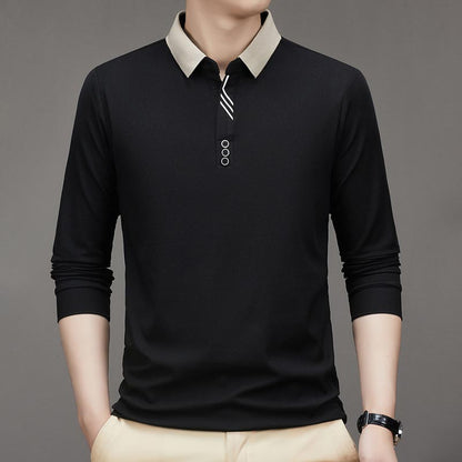 🔥Men's Business Casual Solid Color Lapel Base T-shirt