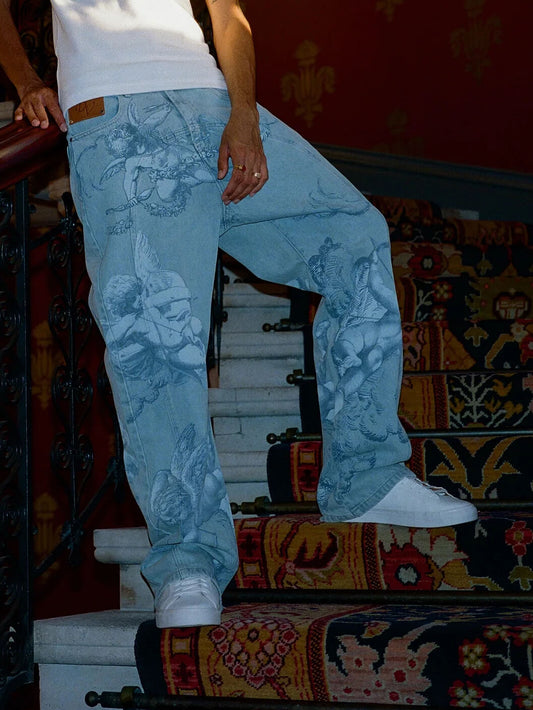 CUPID PRINT WASHED BLUE JEANS