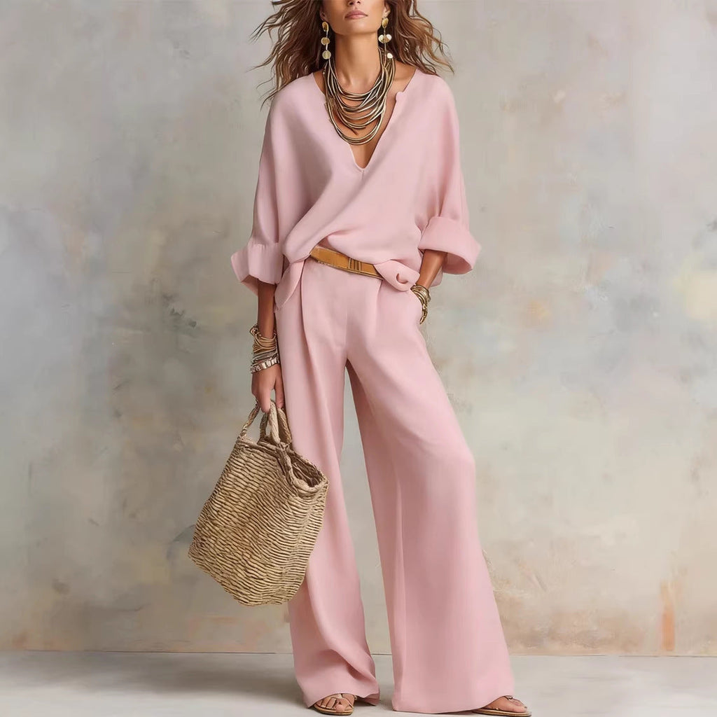 Off White Natural Linen Loose Fitting Resort Wear Set