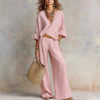 Off White Natural Linen Loose Fitting Resort Wear Set