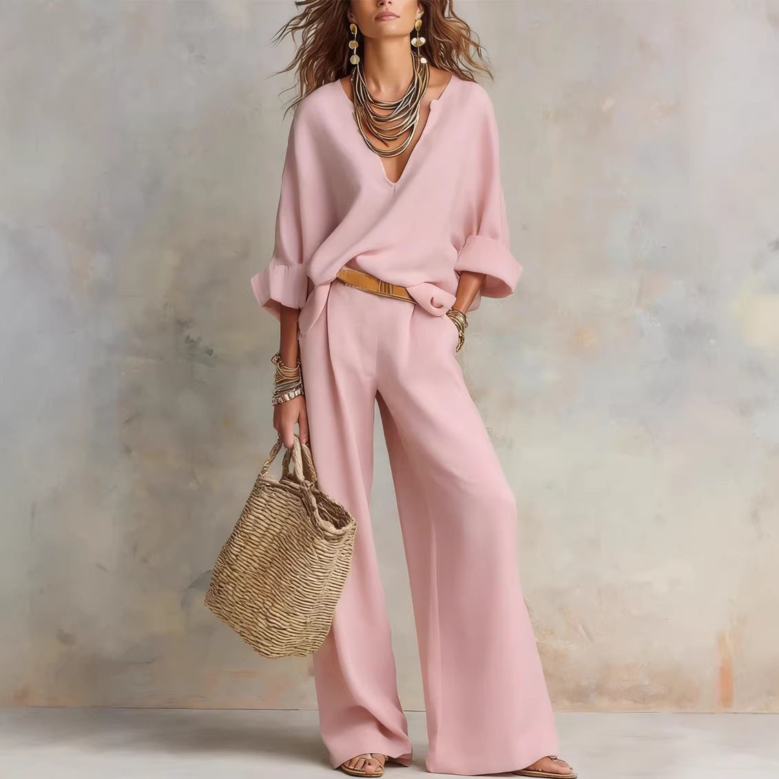 Off White Natural Linen Loose Fitting Resort Wear Set
