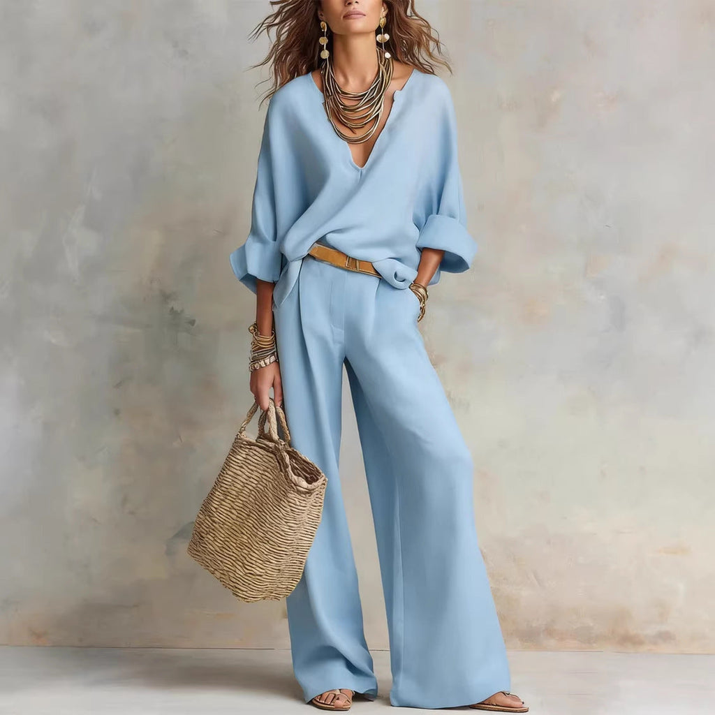 Off White Natural Linen Loose Fitting Resort Wear Set