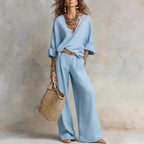 Off White Natural Linen Loose Fitting Resort Wear Set