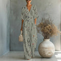 Women's Waist-Cinched V-Neck Printed Wide-Leg Jumpsuit