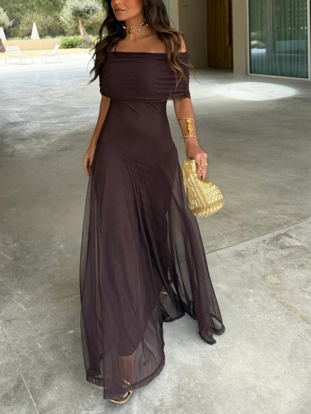 TOLEDO ONE SHOULDER MESH MAXIDRESS