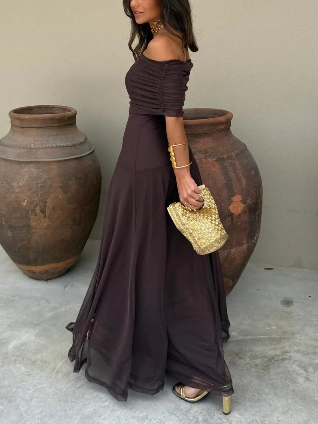TOLEDO ONE SHOULDER MESH MAXIDRESS