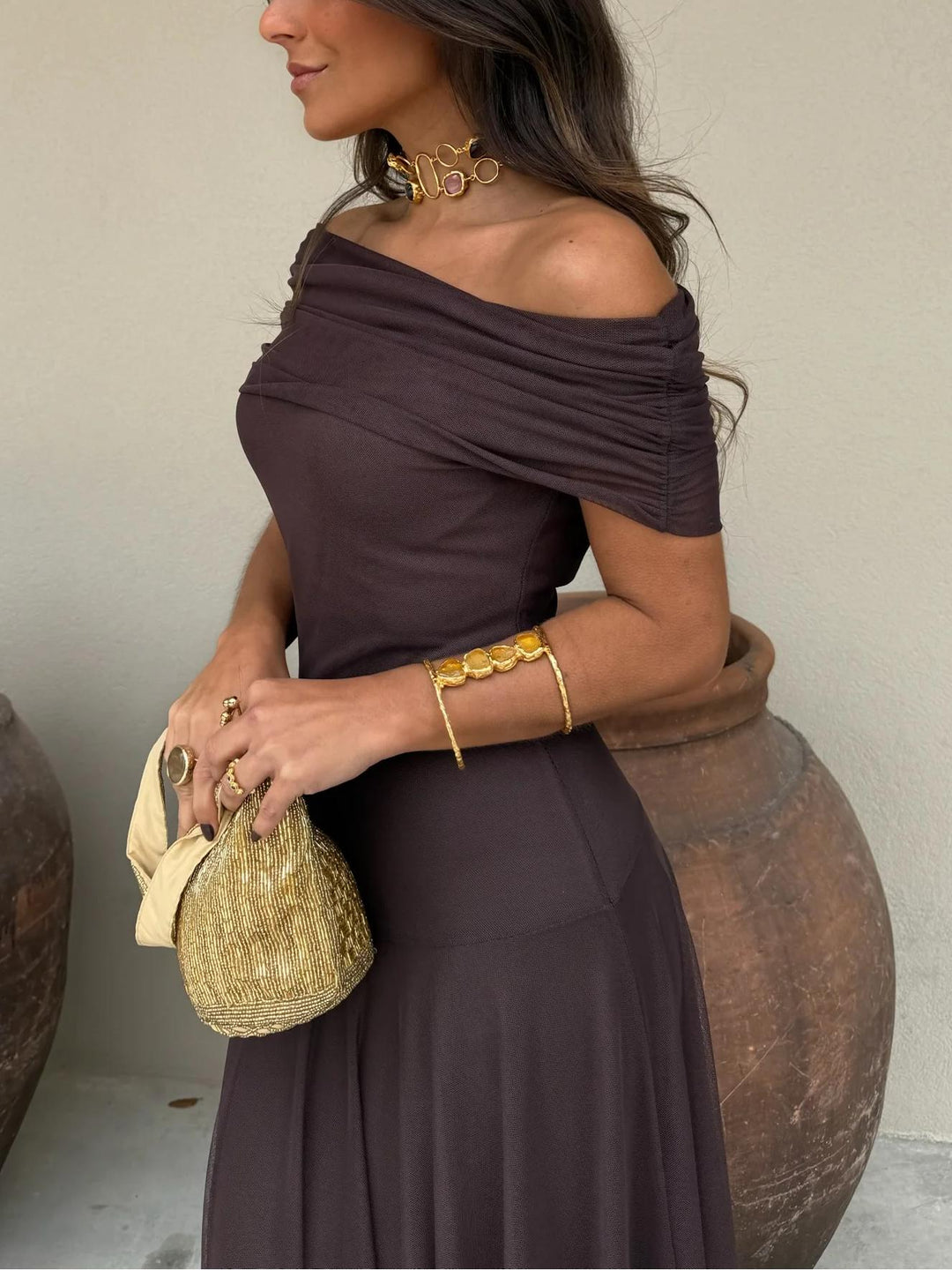 TOLEDO ONE SHOULDER MESH MAXIDRESS