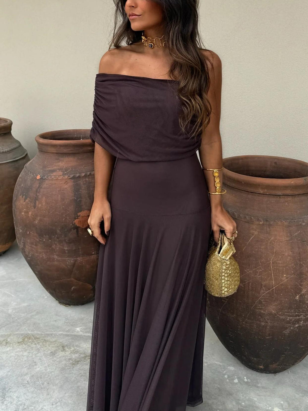 TOLEDO ONE SHOULDER MESH MAXIDRESS