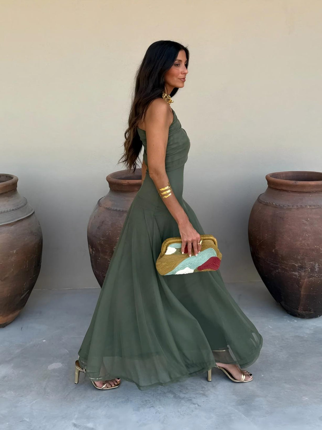 TOLEDO ONE SHOULDER MESH MAXIDRESS