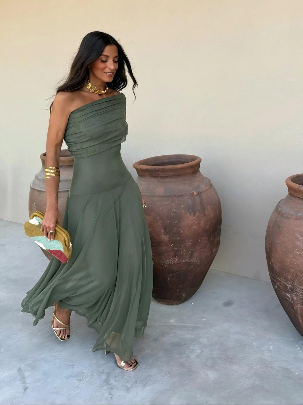 TOLEDO ONE SHOULDER MESH MAXIDRESS