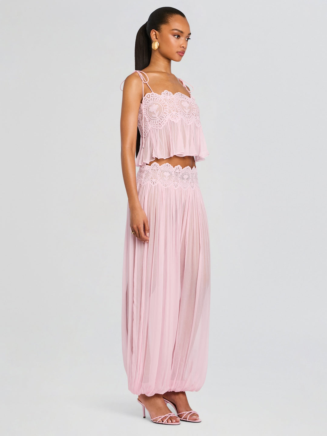 BLUSH LACE CHIFFON SET