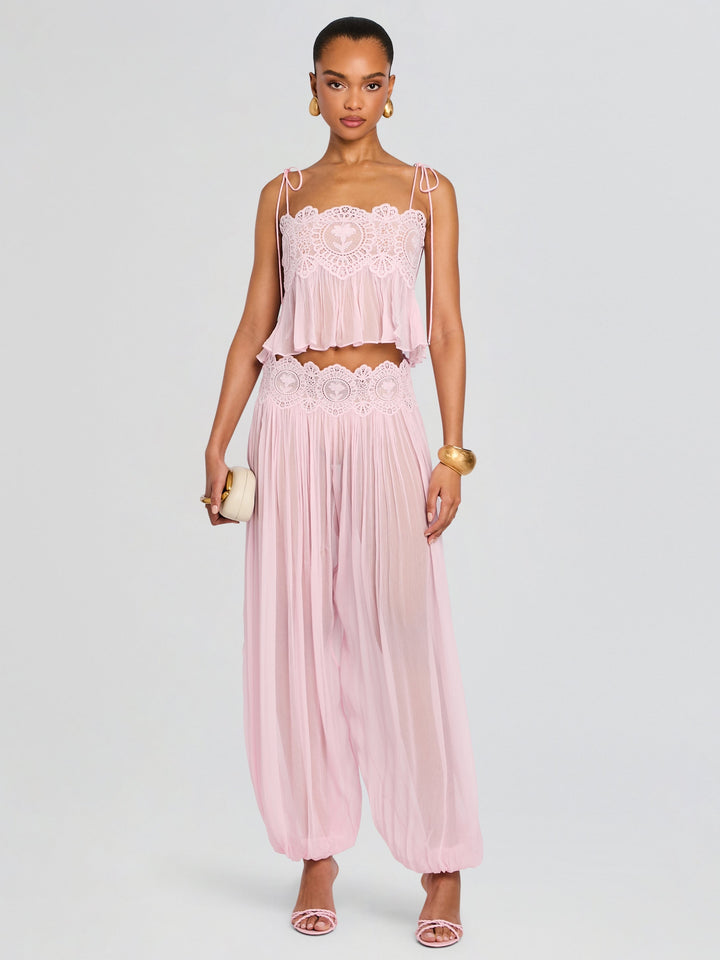 BLUSH LACE CHIFFON SET