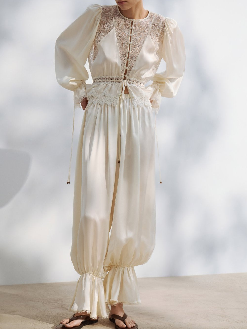 THEIVORY SATIN LACE HAREM SET