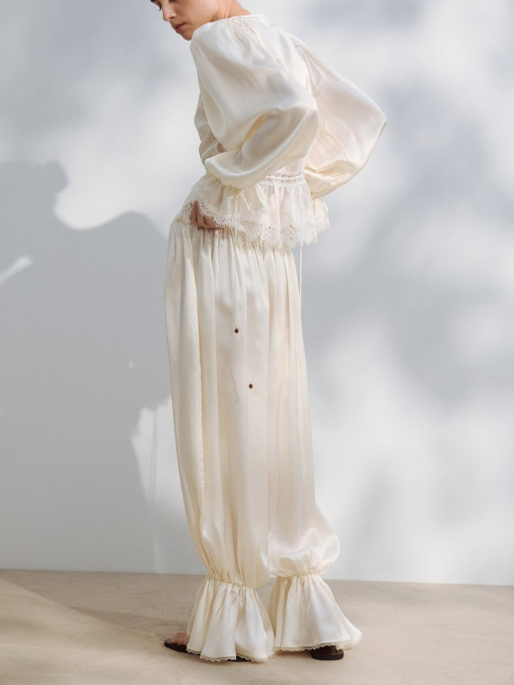 THEIVORY SATIN LACE HAREM SET
