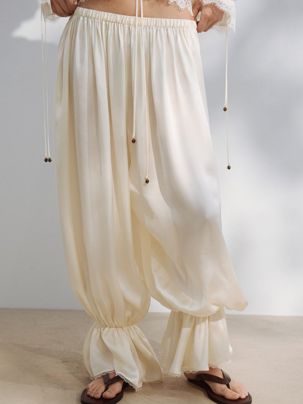 THEIVORY SATIN LACE HAREM SET