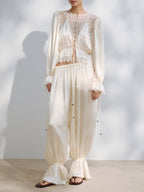 THEIVORY SATIN LACE HAREM SET