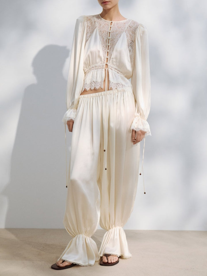 THEIVORY SATIN LACE HAREM SET