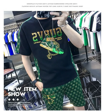 Men's casual wear set embroidered bear pattern