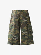 Retro Ripped Camouflage Cropped Shorts