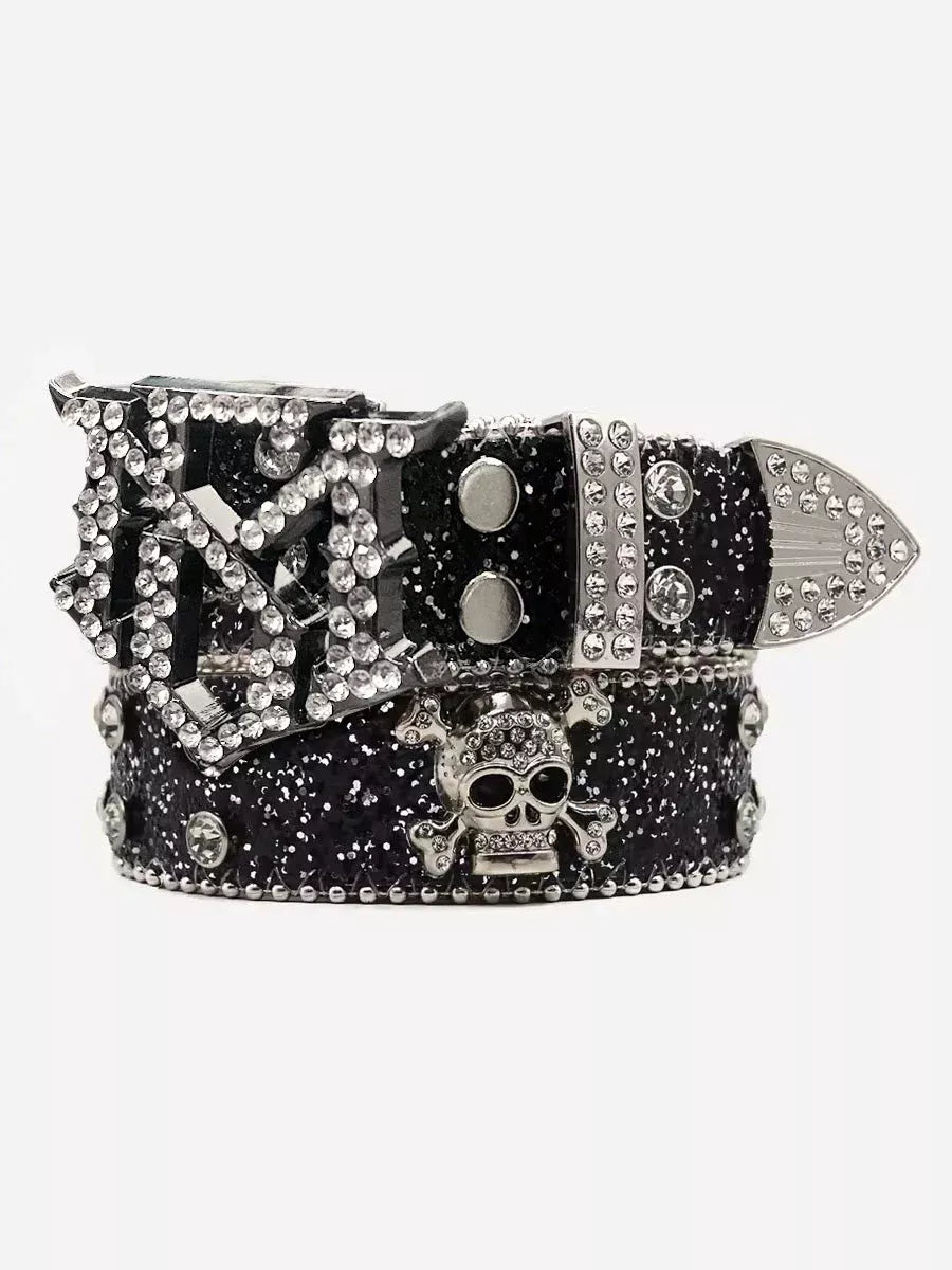 Rhinestone Skull Buckle Belt