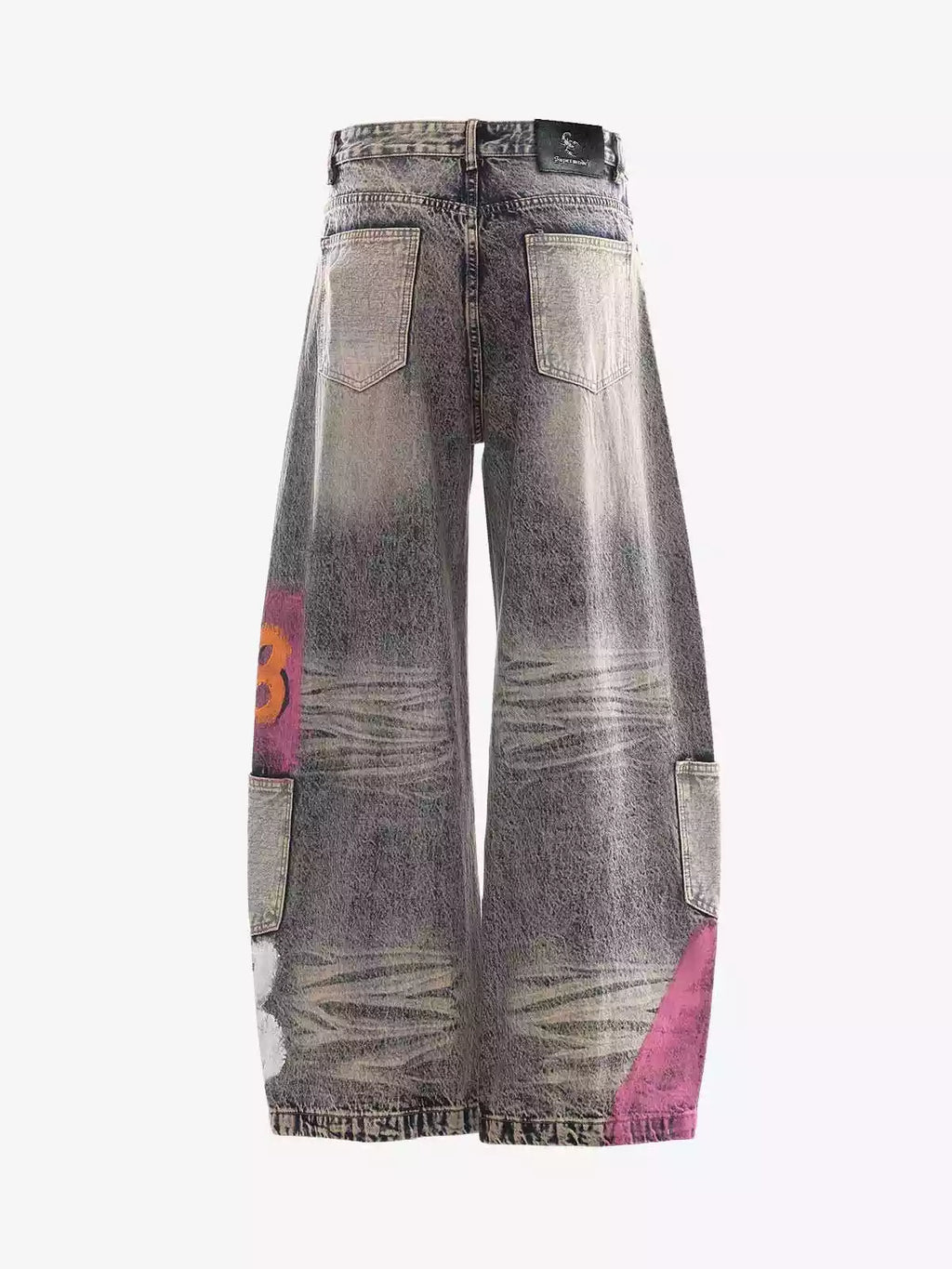 Hand-Painted Distressed Curved-Seam Jeans