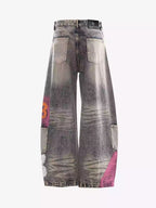 Hand-Painted Distressed Curved-Seam Jeans