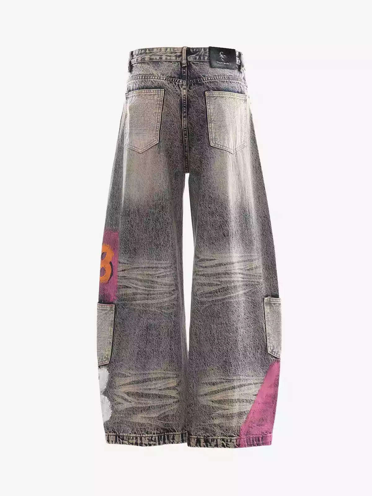 Hand-Painted Distressed Curved-Seam Jeans
