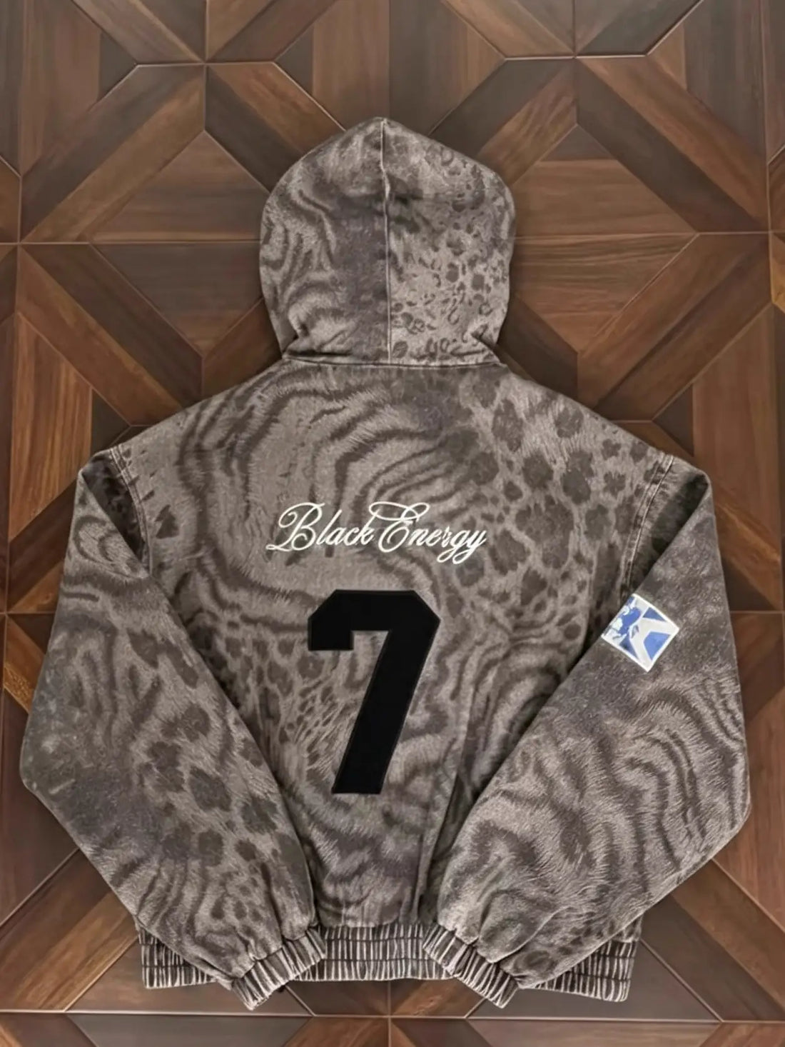 Washed Graphic Pattern Full-Zip Hooded Jacket