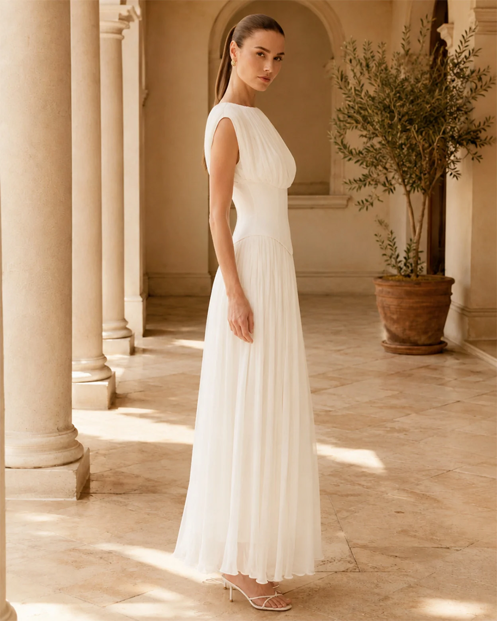 Evelina Ivory Chiffon Midi Dress