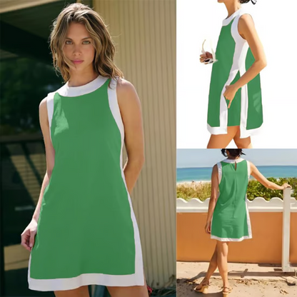⏰🔥LAST DAY 57% OFF - Women's Cotton 2-Piece Sets Color Block Crewneck Sleeveless Top + Skirt & Shorts w/ Pockets