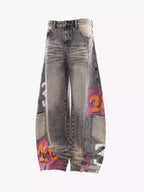 Hand-Painted Distressed Curved-Seam Jeans