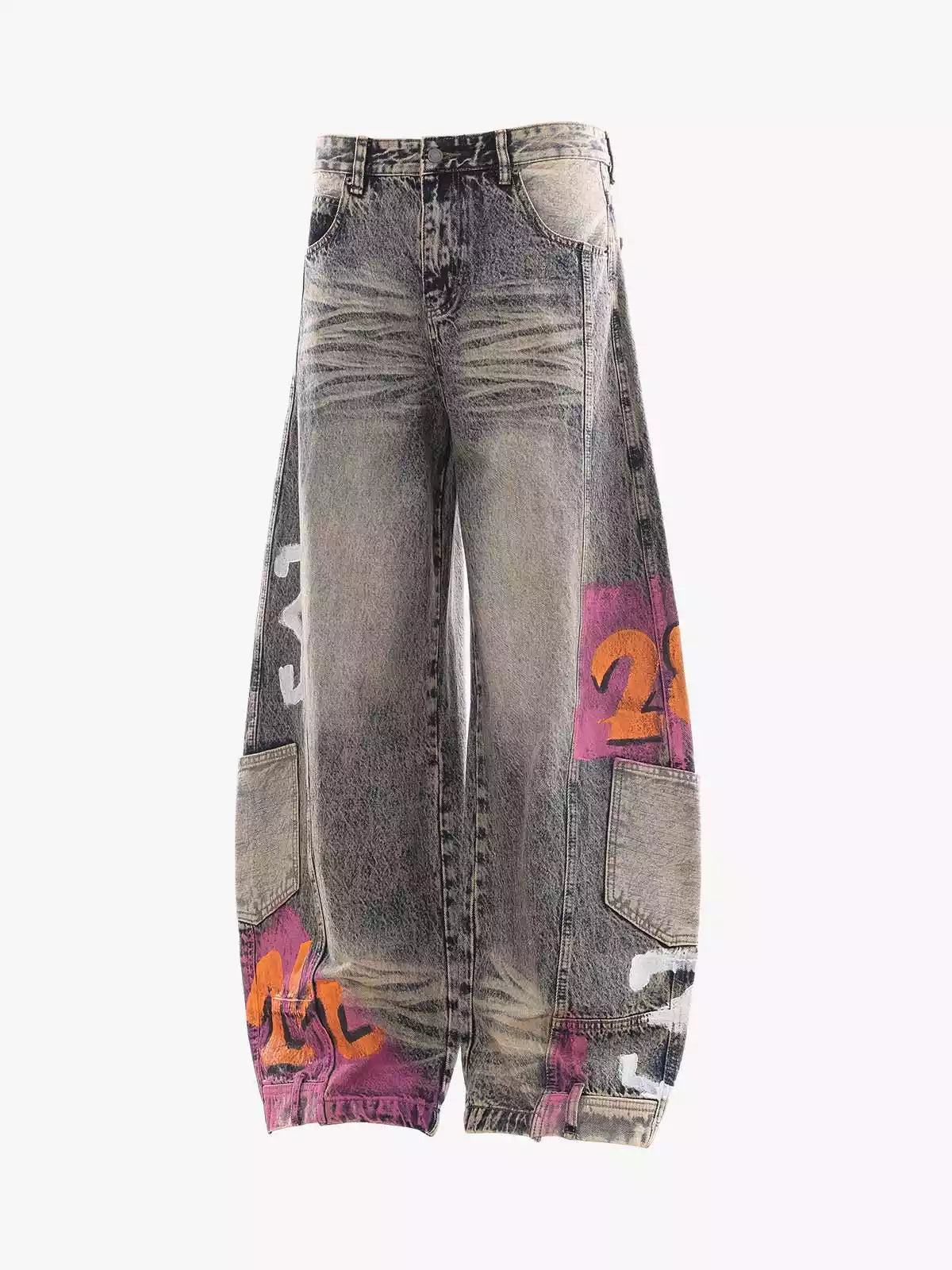 Hand-Painted Distressed Curved-Seam Jeans