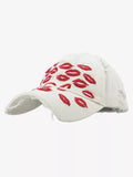 Red Lip Embroidery Distressed Baseball Cap