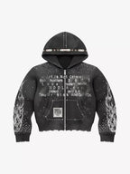 Studded Flame Streetwear Zip-Up Hoodie
