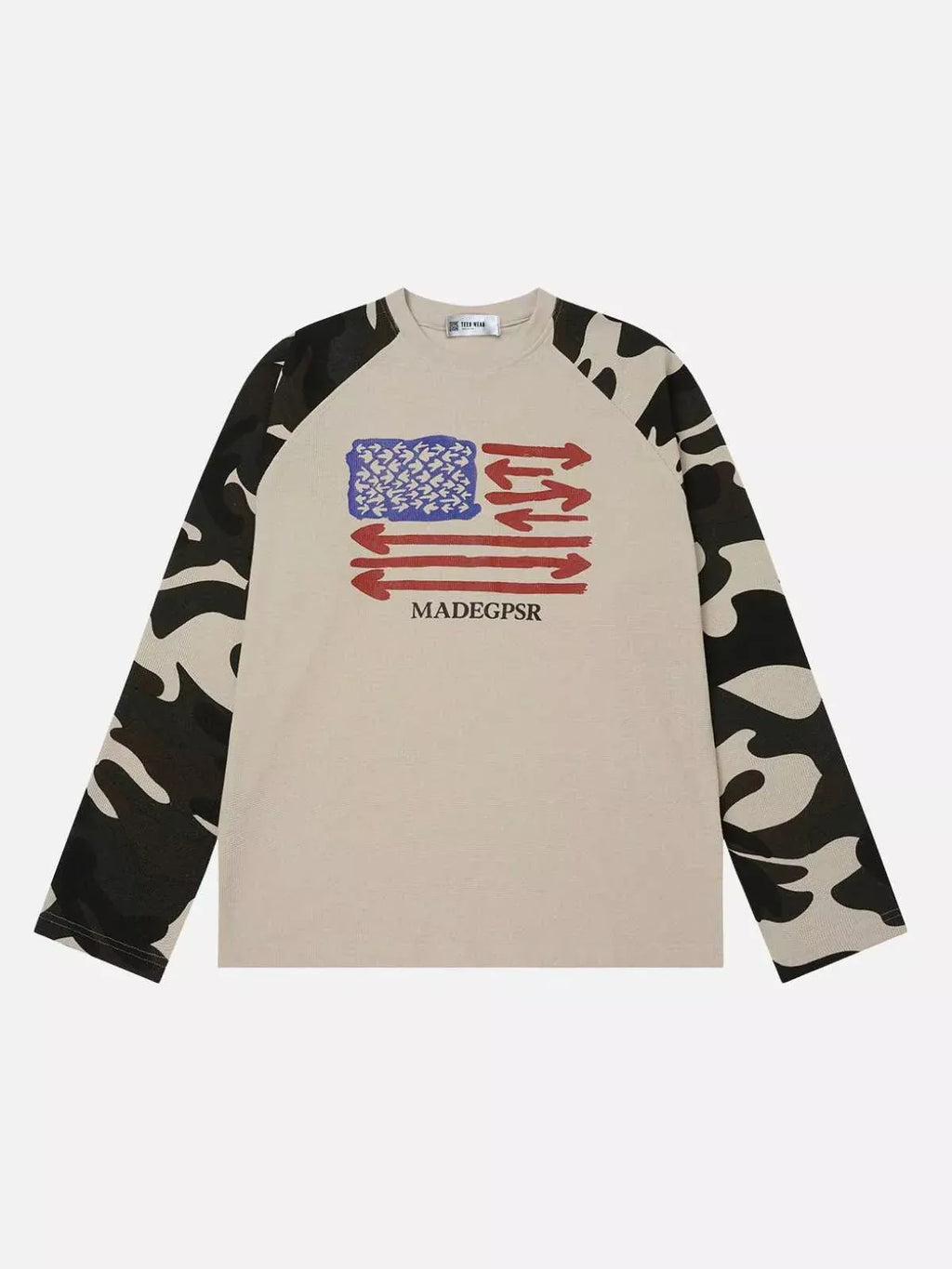 Camo Spliced Graphic Waffle Long Sleeve Tee